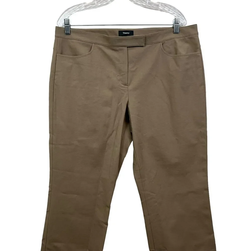 Theory Womens Crop Pants Stretch Straight Flat Front Slash Pockets Taupe Sz 12* - Picture 2 of 6